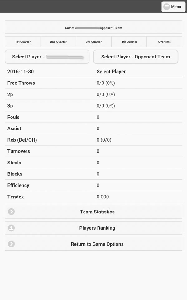 Basketball statistics application for a Single Team
